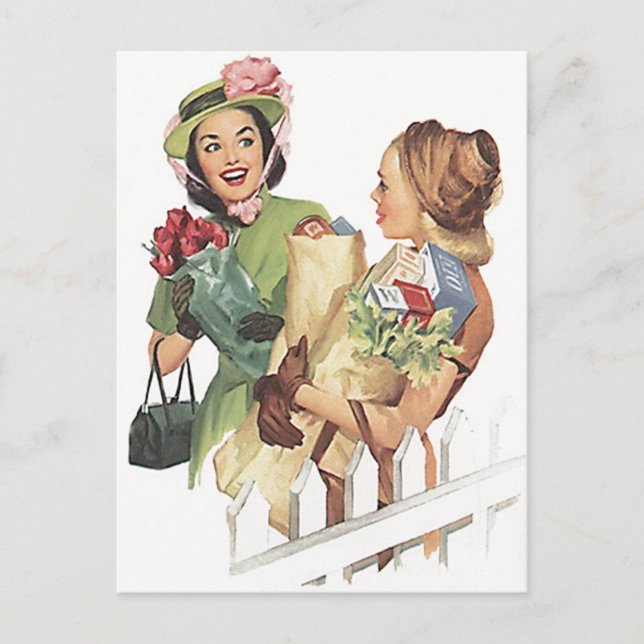 Retro Vintage Postkartendusche Nachbarn Freunde PC Postkarte (Vorderseite)