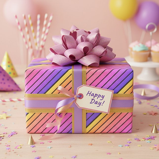 Retro Vintage Regenbogenstreifen Geschenkpapier (Von Creator hochgeladen)