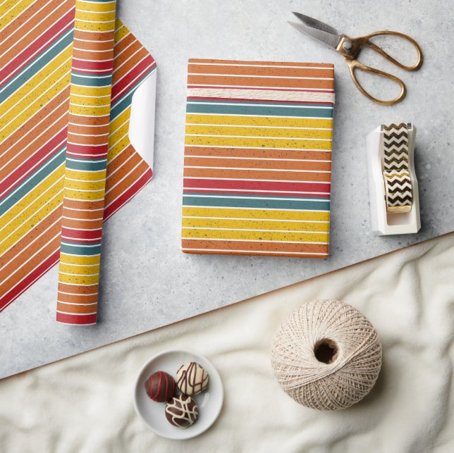 Retro Vintage Regenbogenstreifen Geschenkpapier (Kunsthandwerk)