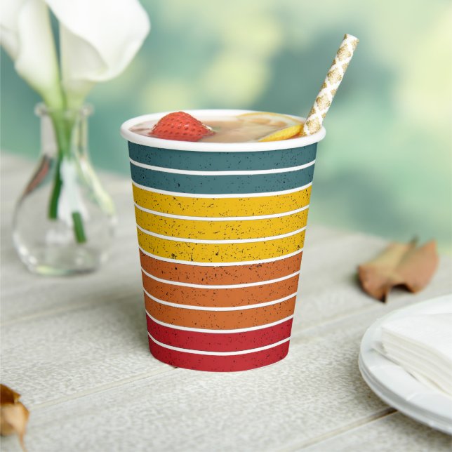 Retro Vintage Regenbogenstreifen Pappbecher (In Situ)