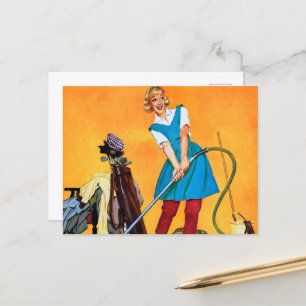 Retro-Vintage-Reinigungslady Postkarte