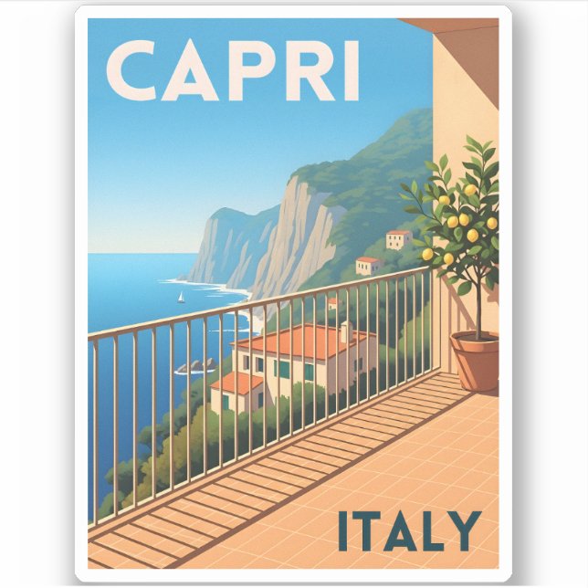 Retro Vintage Reise Capri Landschaftliche Landscha Aufkleber (Vorderseite)
