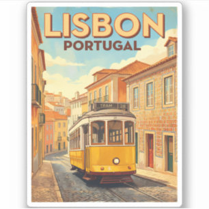 Retro Vintage Reise Lissabon Portugal Gelber Straß Aufkleber