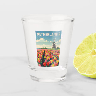 Retro Vintage Reise Niederlande Tulip Landschaft Schnapsglas