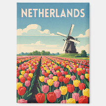 Retro Vintage Reise Niederlande Tulpen Landschaft