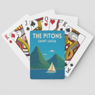 Retro Vintage Reise St. Lucia Pitons Karibik Spielkarten