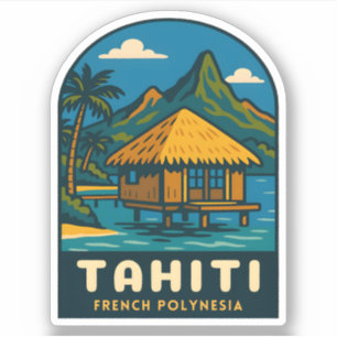 Retro Vintage Reise Tahiti Französisch-Polynesien Aufkleber