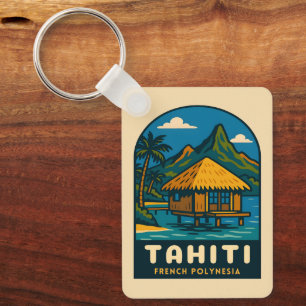 Retro Vintage Reise Tahiti Französisch-Polynesien Schlüsselanhänger