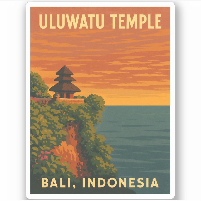 Retro Vintage Reise Uluwatu Temple Bali Meer Aufkleber (Vorderseite)