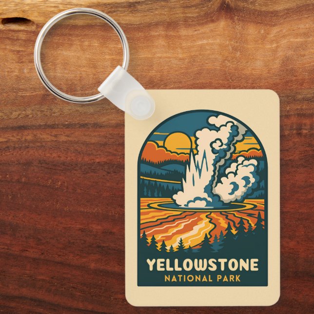 Retro Vintage Reise Yellowstone Nationalpark Schlüsselanhänger (Vorderseite)