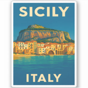 Retro Vintage Reisen Sizilien Italien Küste Landsc Aufkleber