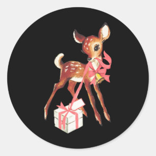 Retro-vintage-Rentier-rosa-Weihnachts-ba Runder Aufkleber
