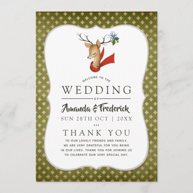 Retro Vintage Rentier Weihnachts Hochzeitsprogramm Programm (Vorderseite)