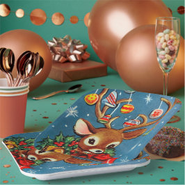 Retro Vintage Rentiere Weihnachtsschild Party Pappteller