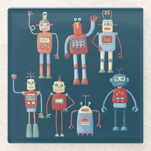 Retro Vintage Roboter Glasuntersetzer (Vorderseite)