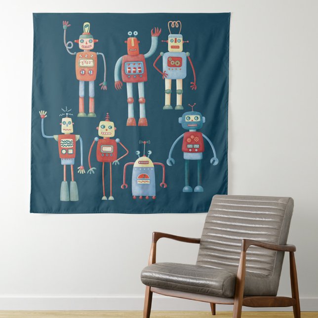Retro Vintage Roboter Wandteppich (Fun retro robot tapestry)