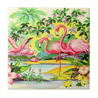 Retro-Vintage-Rosa-Flamingo-Vögel-Flockung-Fliese Fliese
