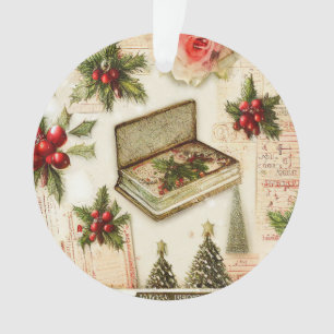 Retro Vintage Rot Grün Stechpalme Weihnachten Urla Ornament