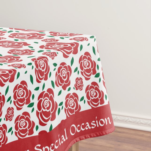 Retro Vintage Rote Rosen Grüne Blätter Personalisi Tischdecke (Beispiel)