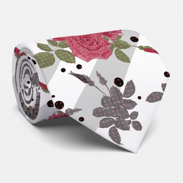 Retro Vintage rote Rosen nahtlose Musterpolka Punk Krawatte (Gerollt)