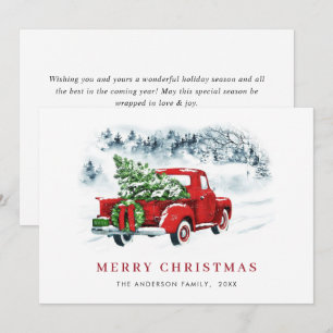 Retro-Vintage roter Farmtruck Weihnachtsgruß Feiertagskarte