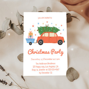 Retro Vintage rotes Auto Weihnachtsfeier Einladung