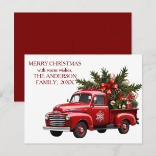 Retro Vintage Rotes Bauernhof-Lieferwagen Weihnach Postkarte