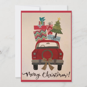 Retro Vintage rotes Weihnachtsauto Feiertagskarte