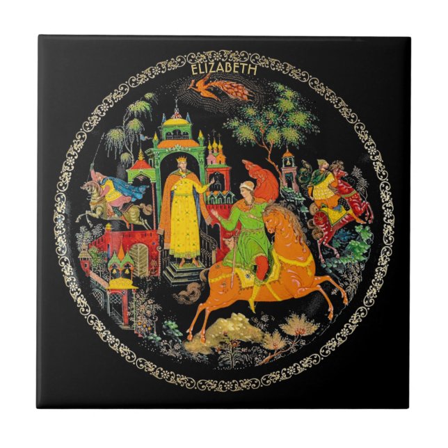 Retro Vintage russische Märchenmalerei Fliese (Vorderseite)