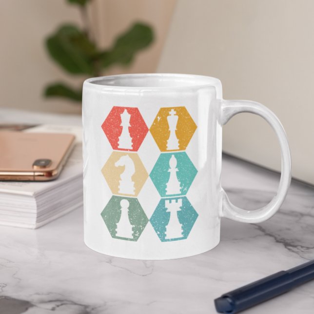 Retro Vintage Schachpartien Sonnenuntergang Kaffeetasse (Retro Vintage Chess Pieces Sunset Coffee Mug)