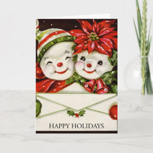 Retro-vintage-Schneemann-Weihnachtsgrußkarte Dankeskarte