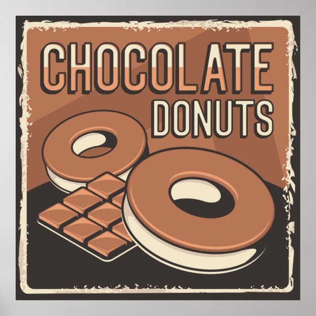 Retro-Vintage Schokoladendonuts Poster (Vorne)