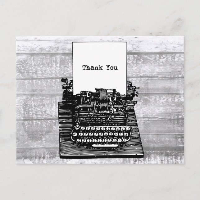 Retro Vintage Schreibmaschine Grau Wood Schwarz-we Postkarte (Vorderseite)
