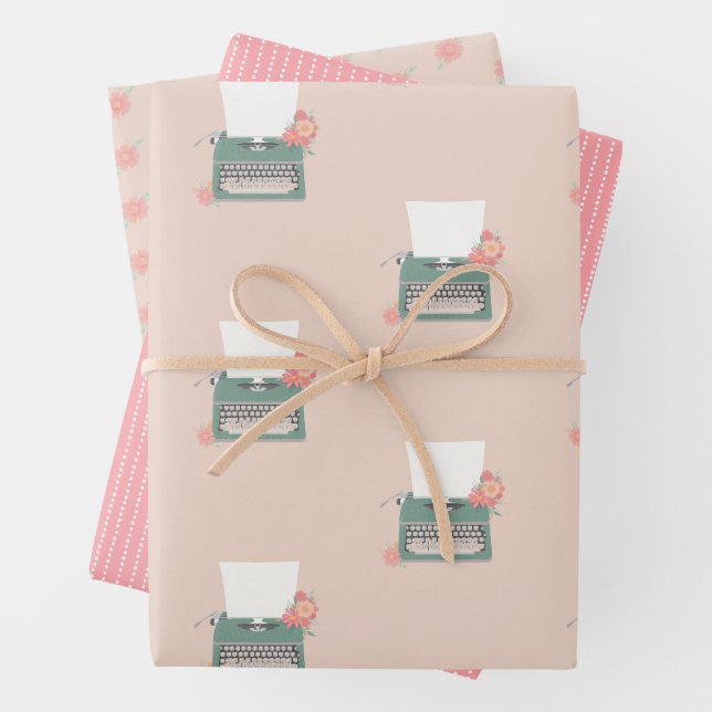 Retro Vintage Schreibmaschine und Blume Geschenkpapier Set (Beispiel)