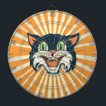 Retro Vintage schwarze Katzendarmplatine Dartscheibe<br><div class="desc">Super cooles Retro Vintages schwarzes Katzendartboard mit orangefarbenem Sonnenbursthintergrund.</div>