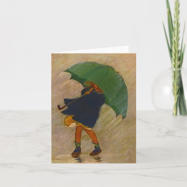 Retro Vintage Shower Umbrella Blank Note Cards Karte (Vorderseite)