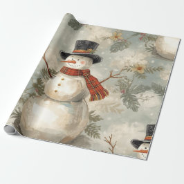Retro Vintage Snowman Cute Christmas  Geschenkpapier