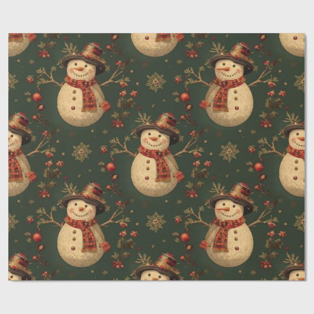 Retro Vintage Snowman Cute Christmas  Geschenkpapier (Flach)