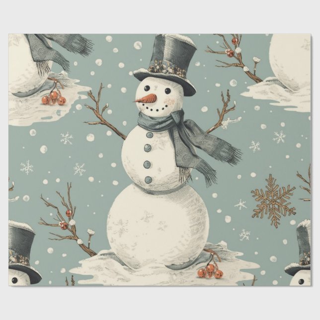 Retro Vintage Snowman Cute Christmas  Geschenkpapier (Flach)