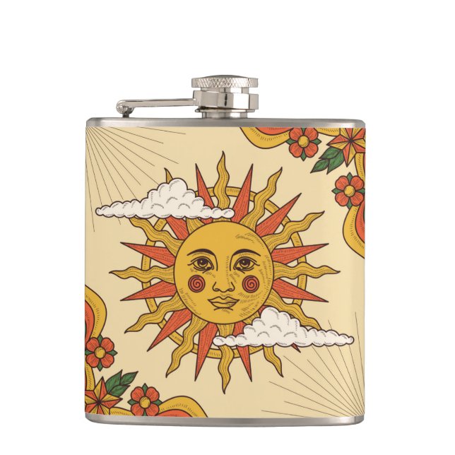 Retro Vintage Sonnen- und Schmetterlingsflasche Flachmann (Vorderseite)