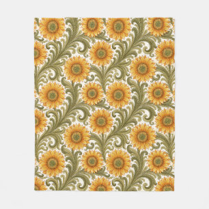 Retro-Vintage-Sonnenblumen-Muster Fleecedecke