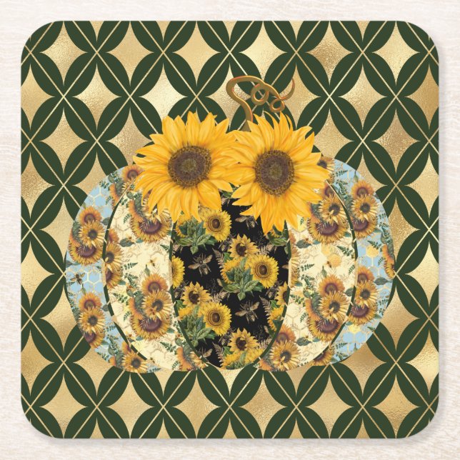 Retro Vintage Sonnenblumen Pumpkin-Papier-Unterset Rechteckiger Pappuntersetzer (Vorderseite)