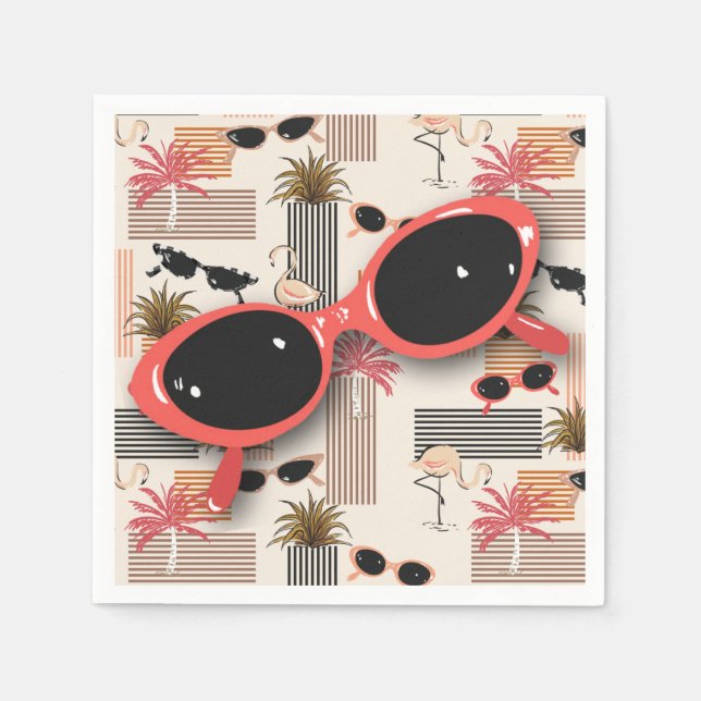 Retro Vintage Sonnenbrille Flamingos Palms Serviette (Vorderseite)