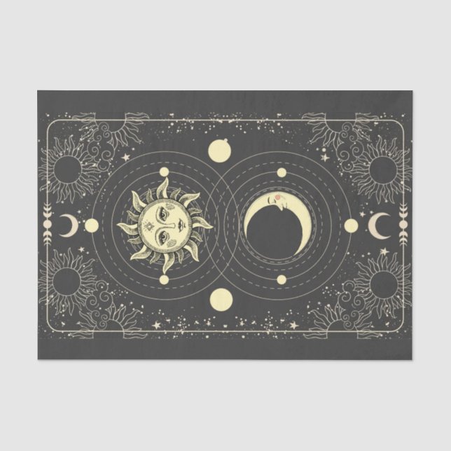 Retro Vintage Sonnenstrahlen Wolken Tarot Rahmen Seidenpapier (Vorderseite)