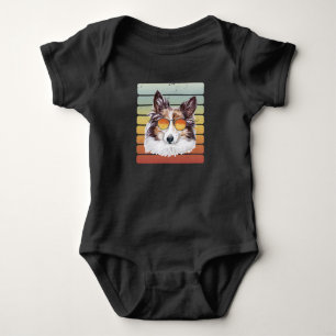 Retro Vintage Sonnenuntergang Sheltie Mama Papa Baby Strampler