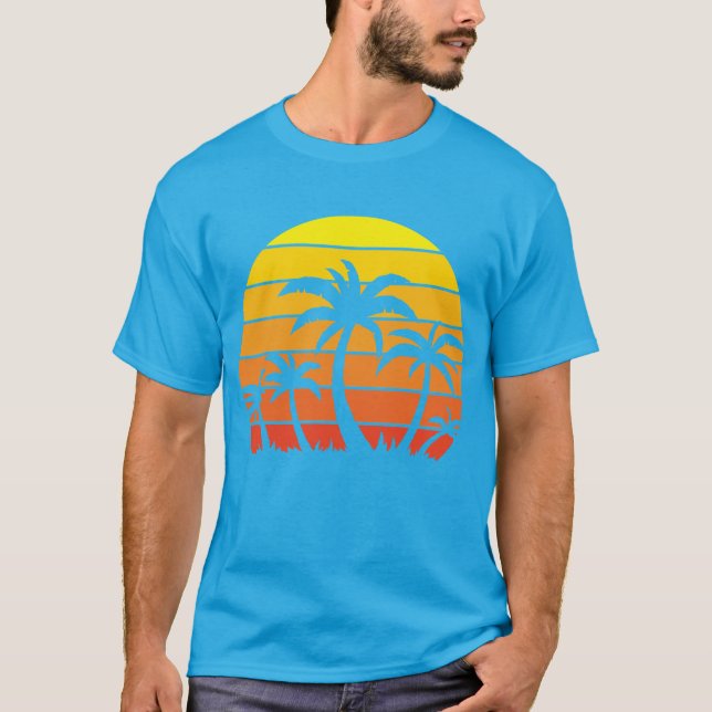 Retro Vintage Sonnenuntergänge und Palmen T-Shirt (Vorderseite)