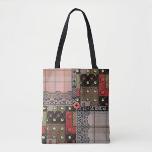 Retro Vintage-Spitze Karo kariert Patchwork Boho Tasche