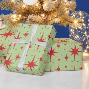 Retro-Vintage Sterne rot und leicht grün Geschenkpapier