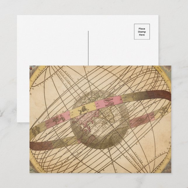 Retro Vintage Sternkarte Astrologie Symbole Globus Postkarte (Vorne/Hinten)