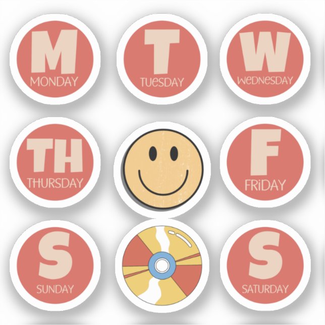 Retro, Vintage Tage des Week Sticker Pack (Vorderseite)
